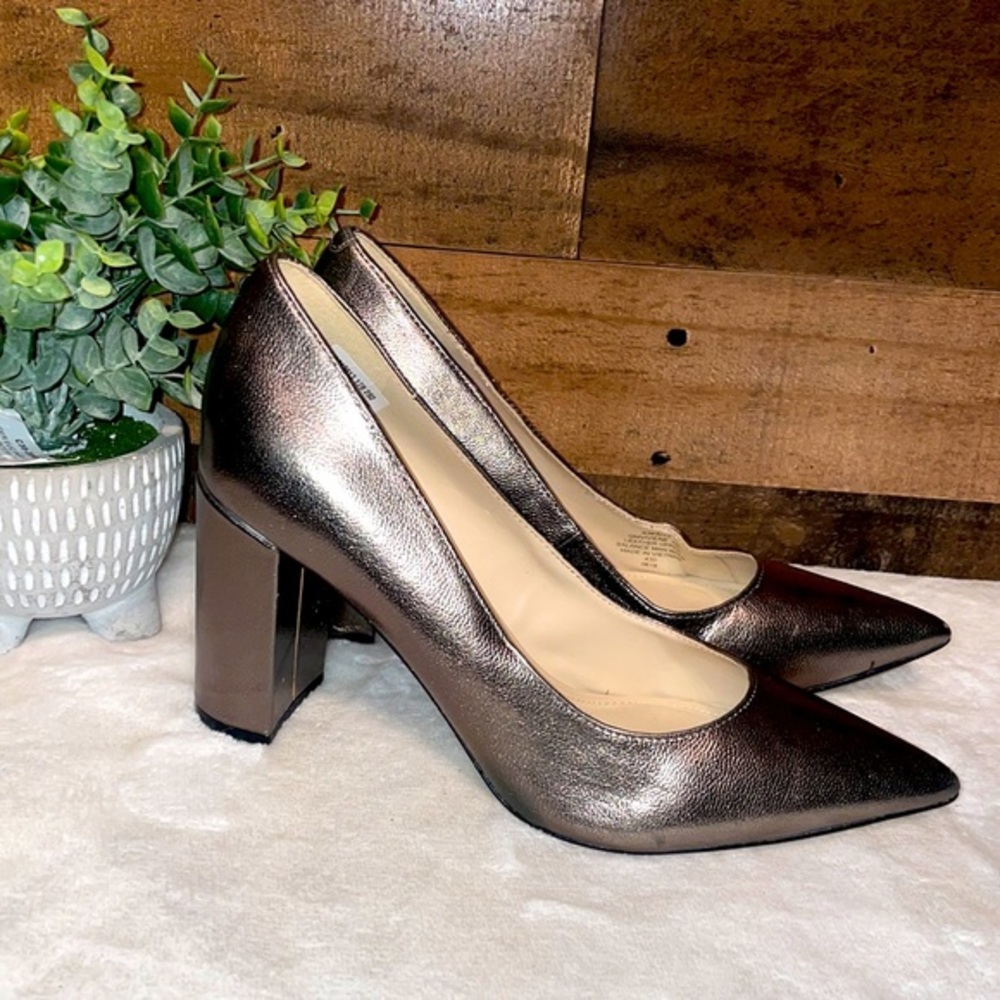 Marc Fisher Viviene Pewter Metalic Block-Heel Pumps NWOT